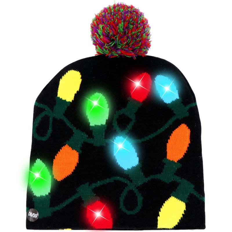 OurWarm LED Christmas Beanie Light up Christmas Hats, Knit Hats with 6 Colorful LED Lights, Unisex Winter Snow Hat Sweater Ugly Holiday Hat Party Beanie Cap Black - Image 1
